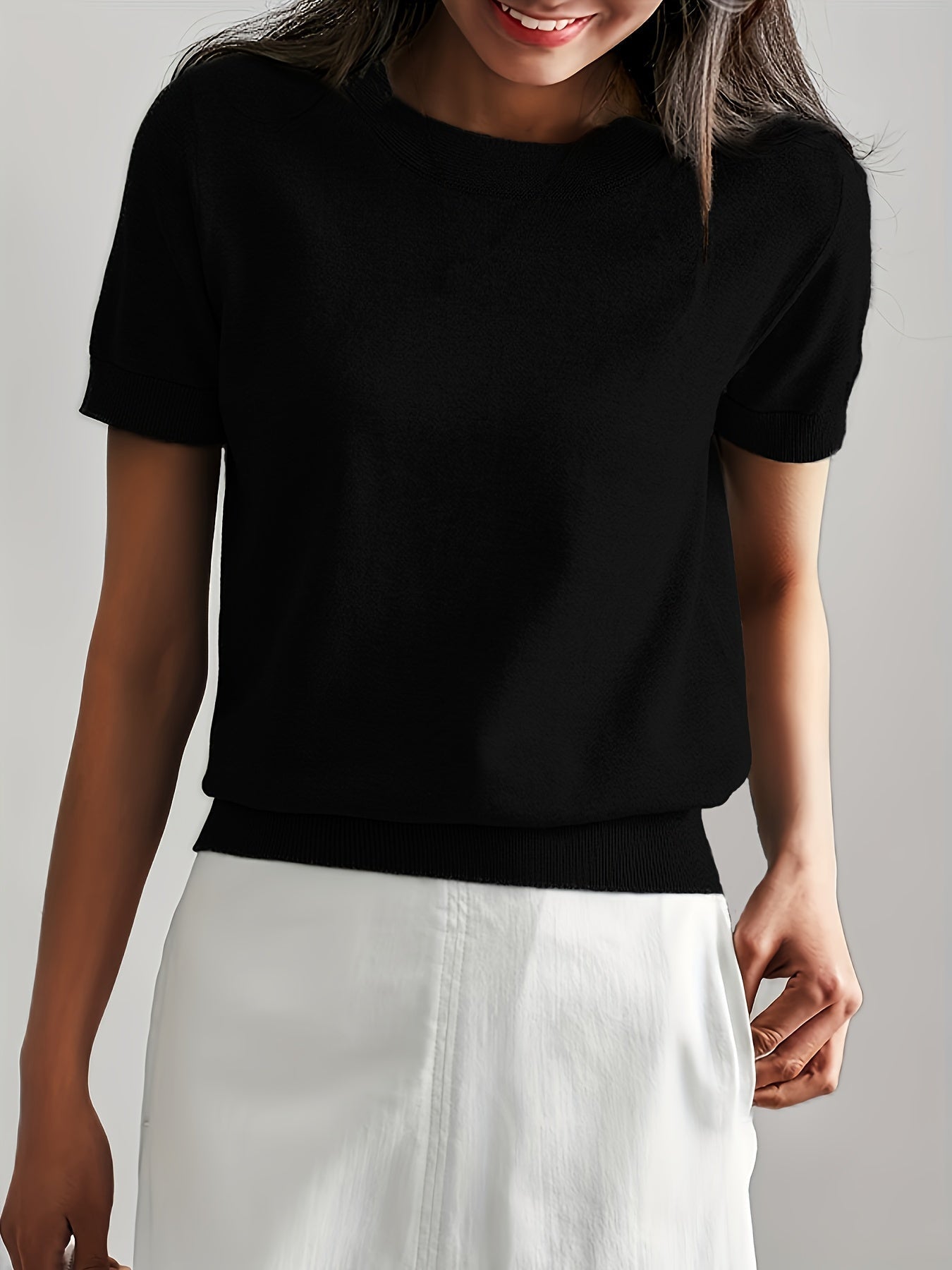 Casual Gebreid Shirt Met Korte Mouwen