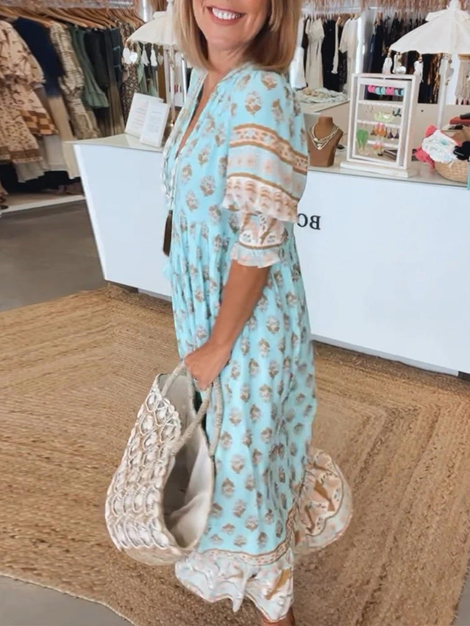 Angela | Zomerse Maxi Strandjurk Met V-hals