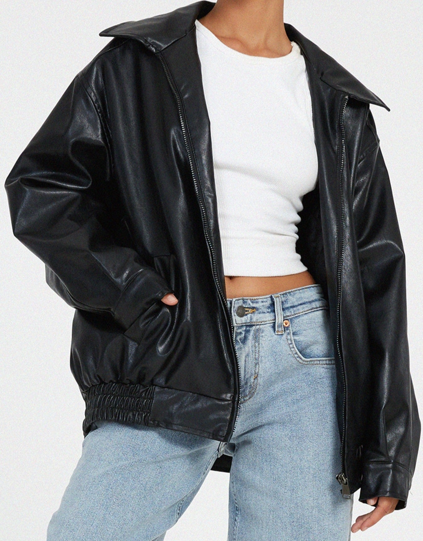 losse oversized leren jas dames