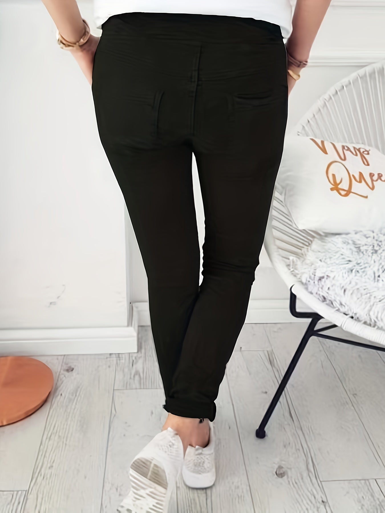 Rekbare Casual Damesbroek – Hoge Taille, Trekkoord & Zakken