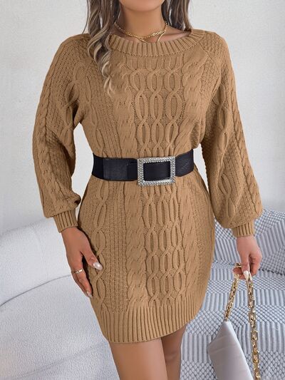 Kabelgebreide Sweater Jurk Met Ronde Hals