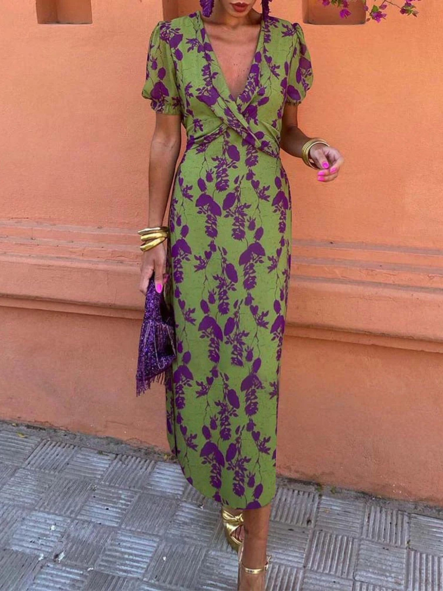 Aurora | Florale V-hals Zomerjurk Voor Damen