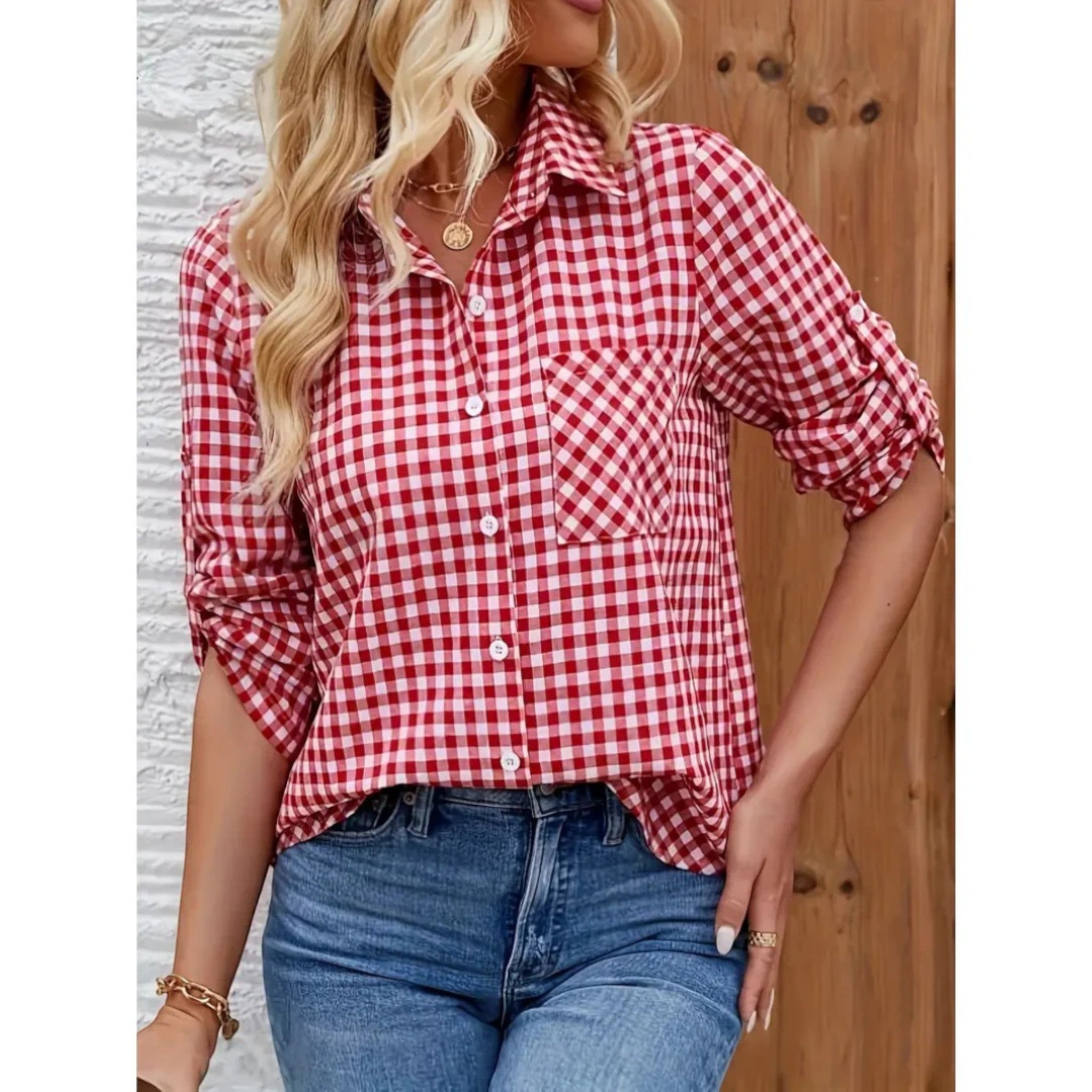 Emilia | Casual Geruit Overhemd Met Lange Mouwen