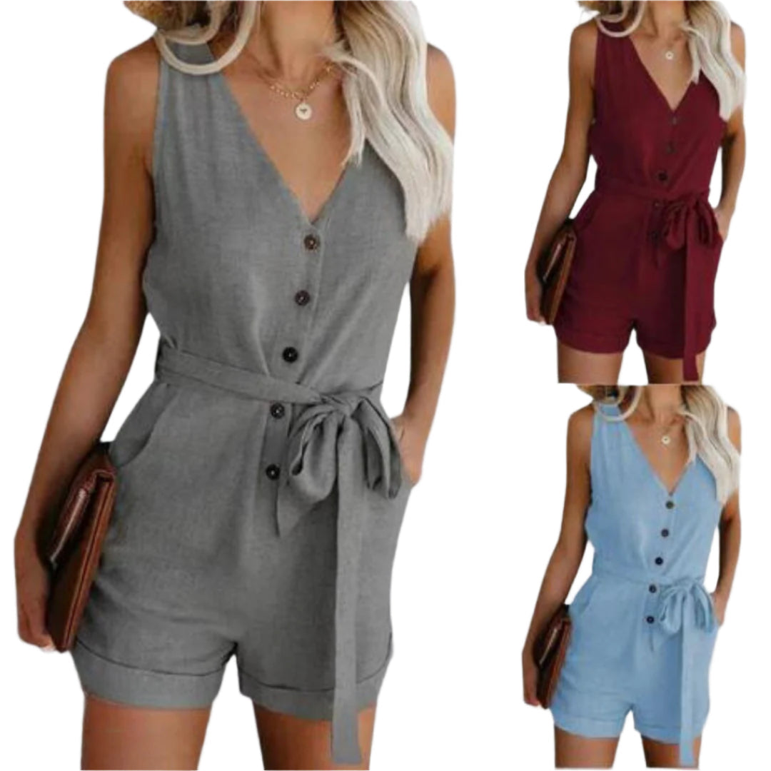 Myka - Korte Dames Jumpsuit Met V-hals