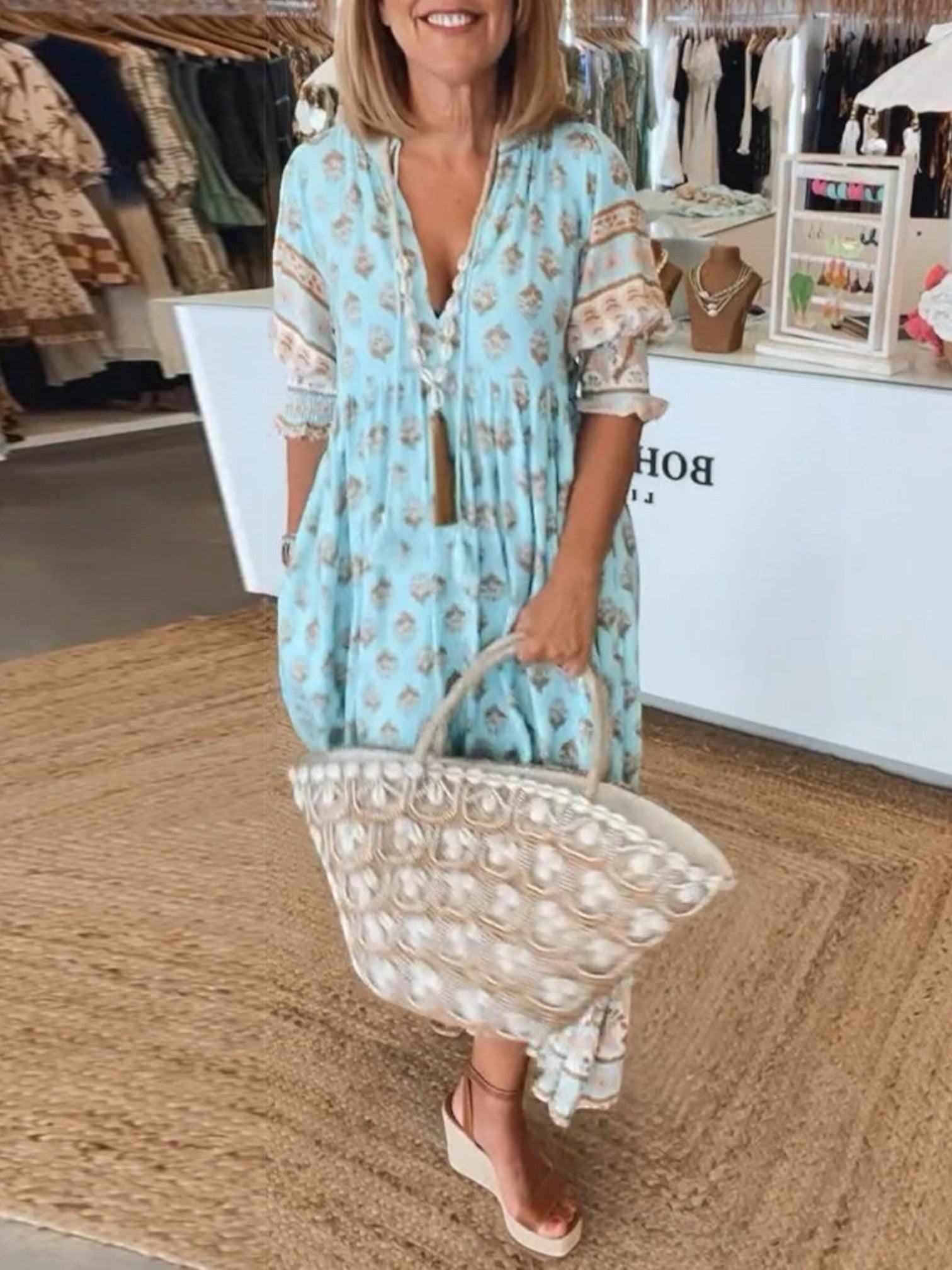 Angela | Zomerse Maxi Strandjurk Met V-hals