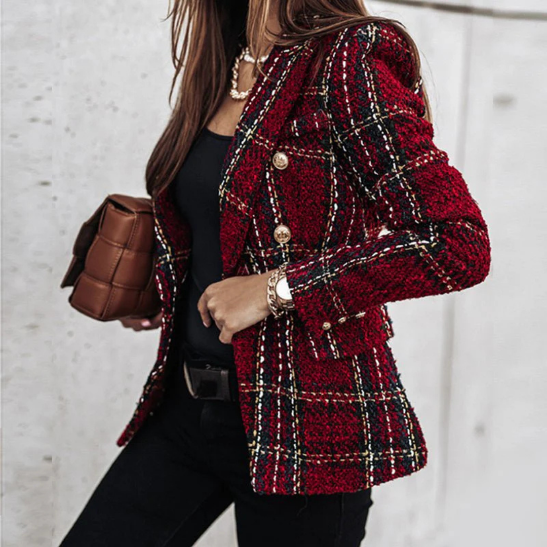 Geruite Blazer Met Knoop Detaill Dames