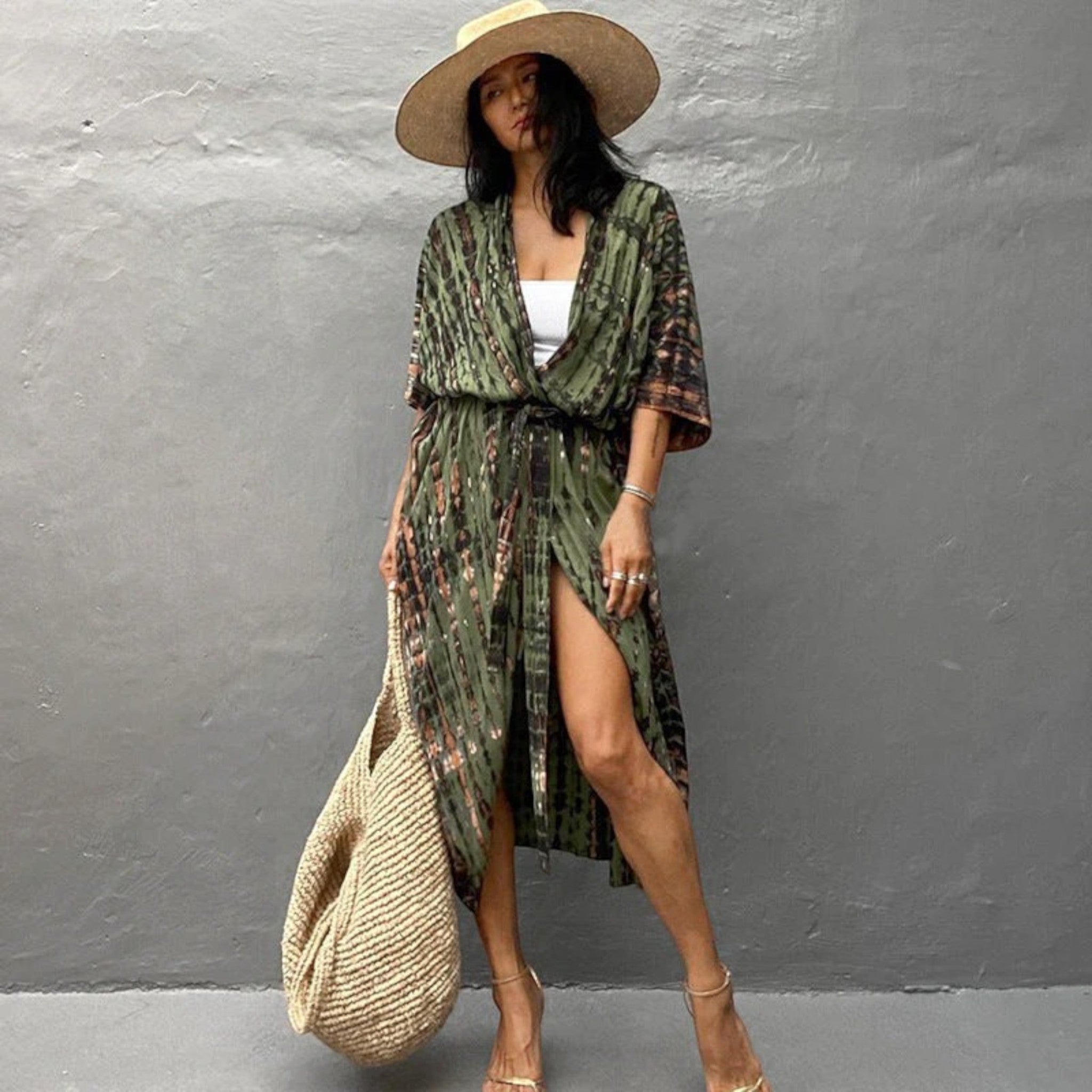 Kimono Strandjurk Met Tie-dye Print