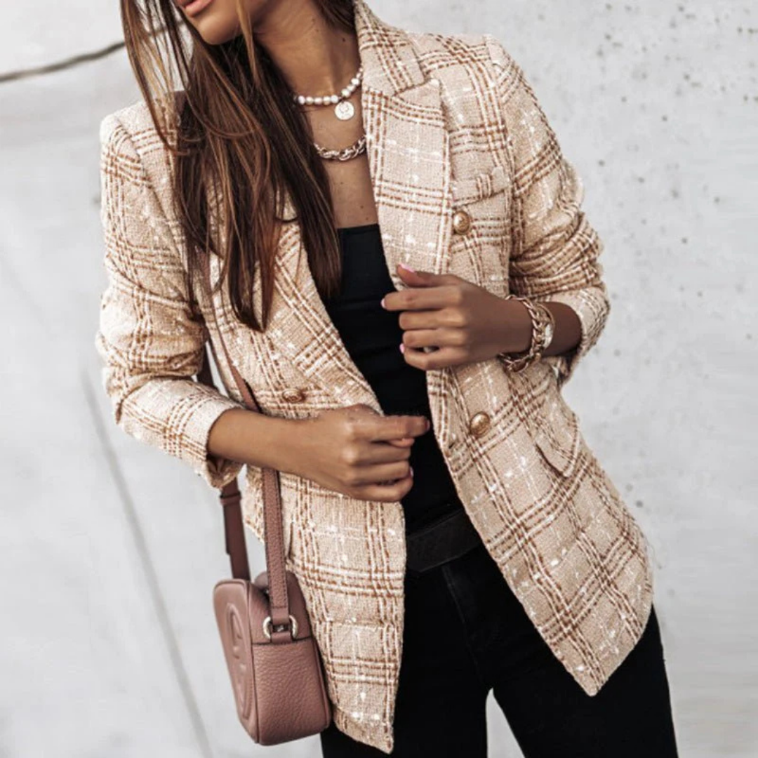 Geruite Blazer Met Knoop Detaill Dames