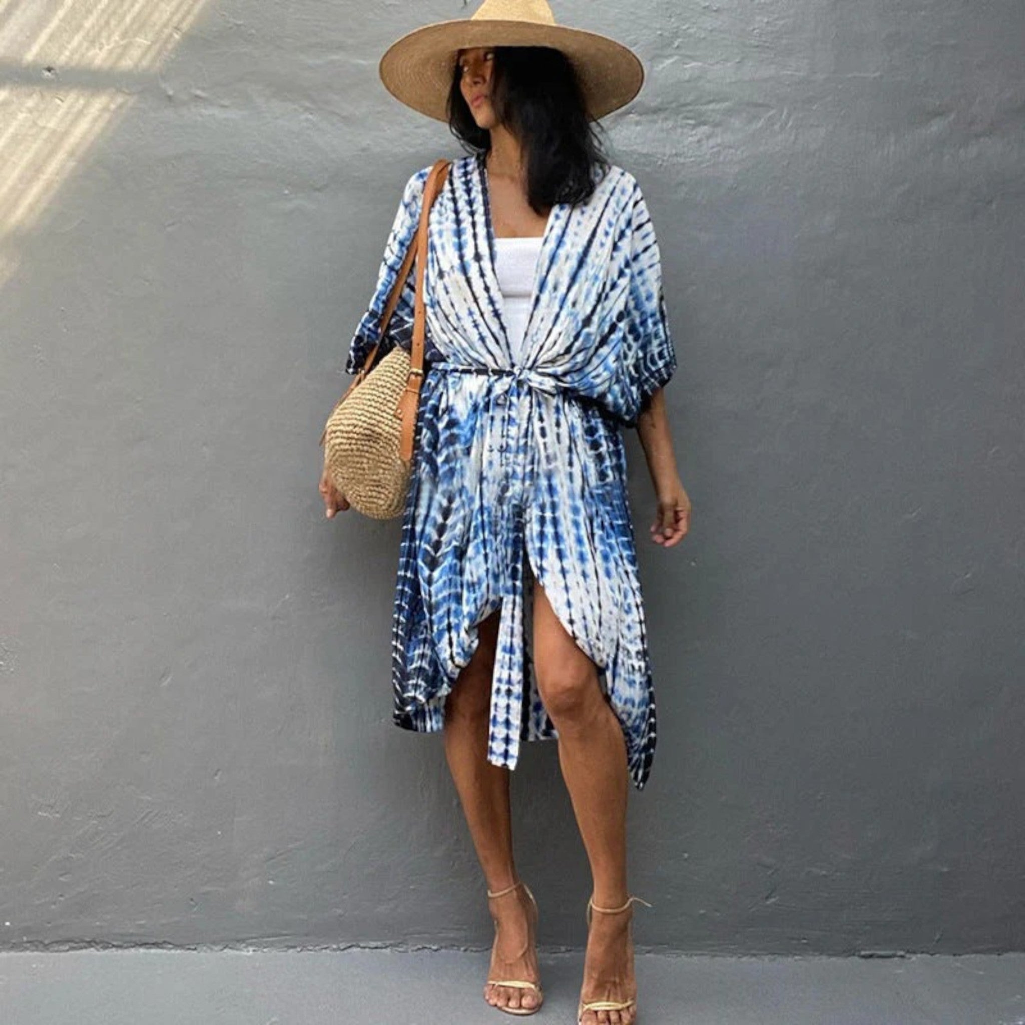 Kimono Strandjurk Met Tie-dye Print