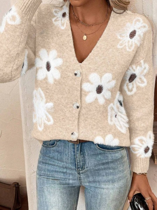 Gebreid Cardigan Vest Met Bloemen - Cindy