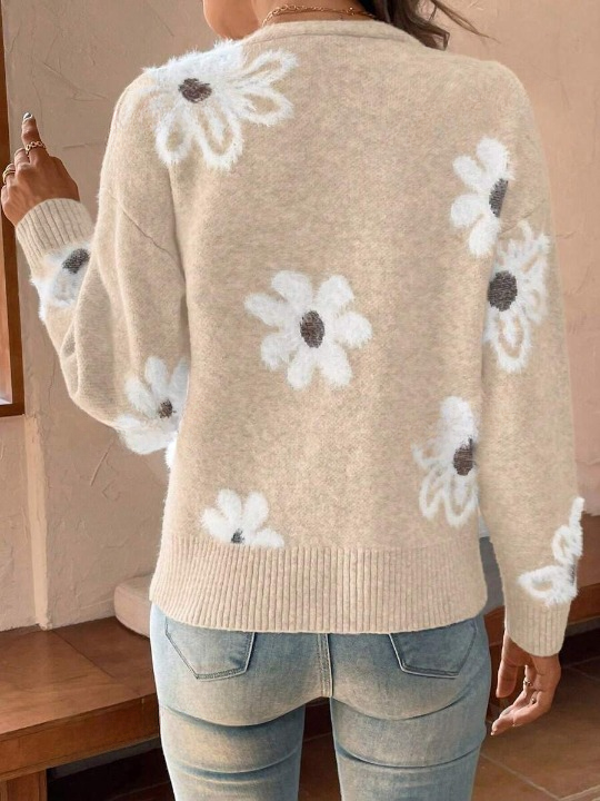 Gebreid Cardigan Vest Met Bloemen - Cindy