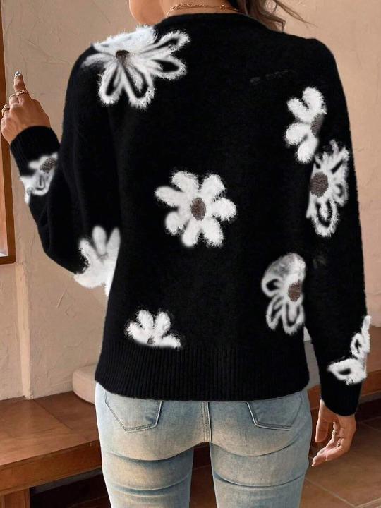 Gebreid Cardigan Vest Met Bloemen - Cindy