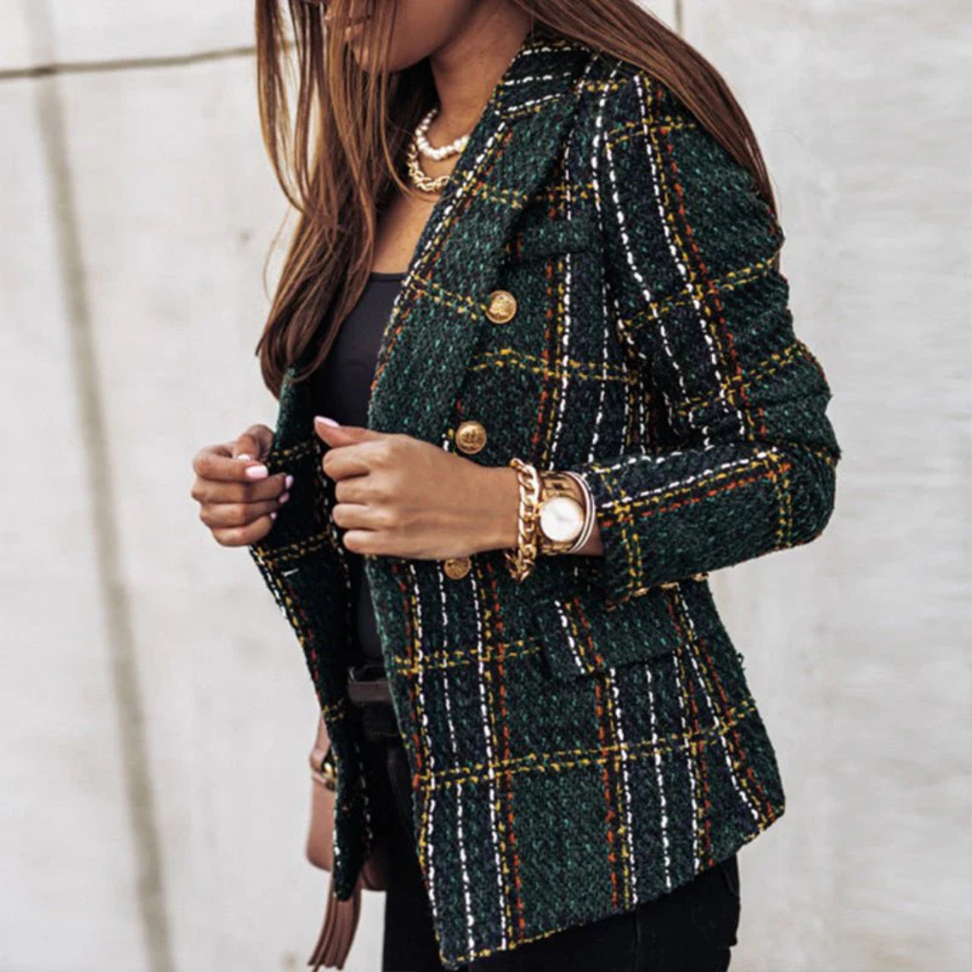 Geruite Blazer Met Knoop Detaill Dames