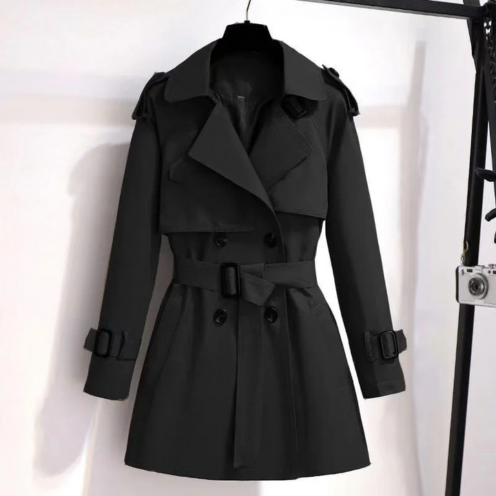 Manoa - Slim Korte Trenchcoat Dames lange jas damesjas met knopen riem 