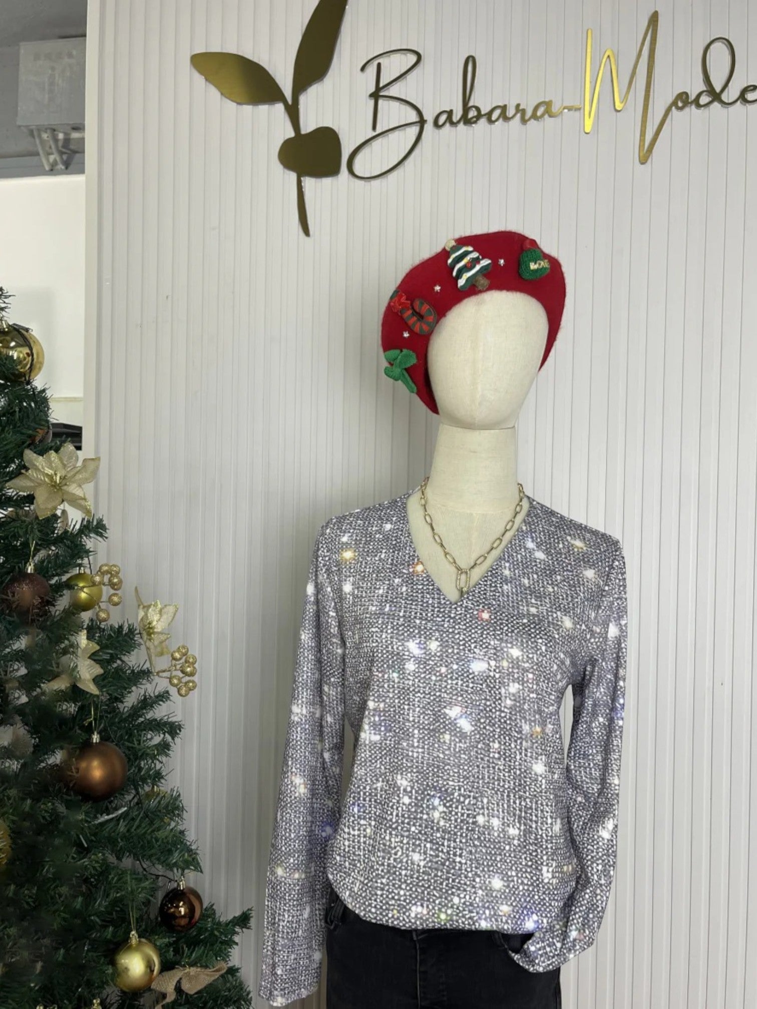 Maëlle | Glitterblouse Met V-hals | Lange Mouwen