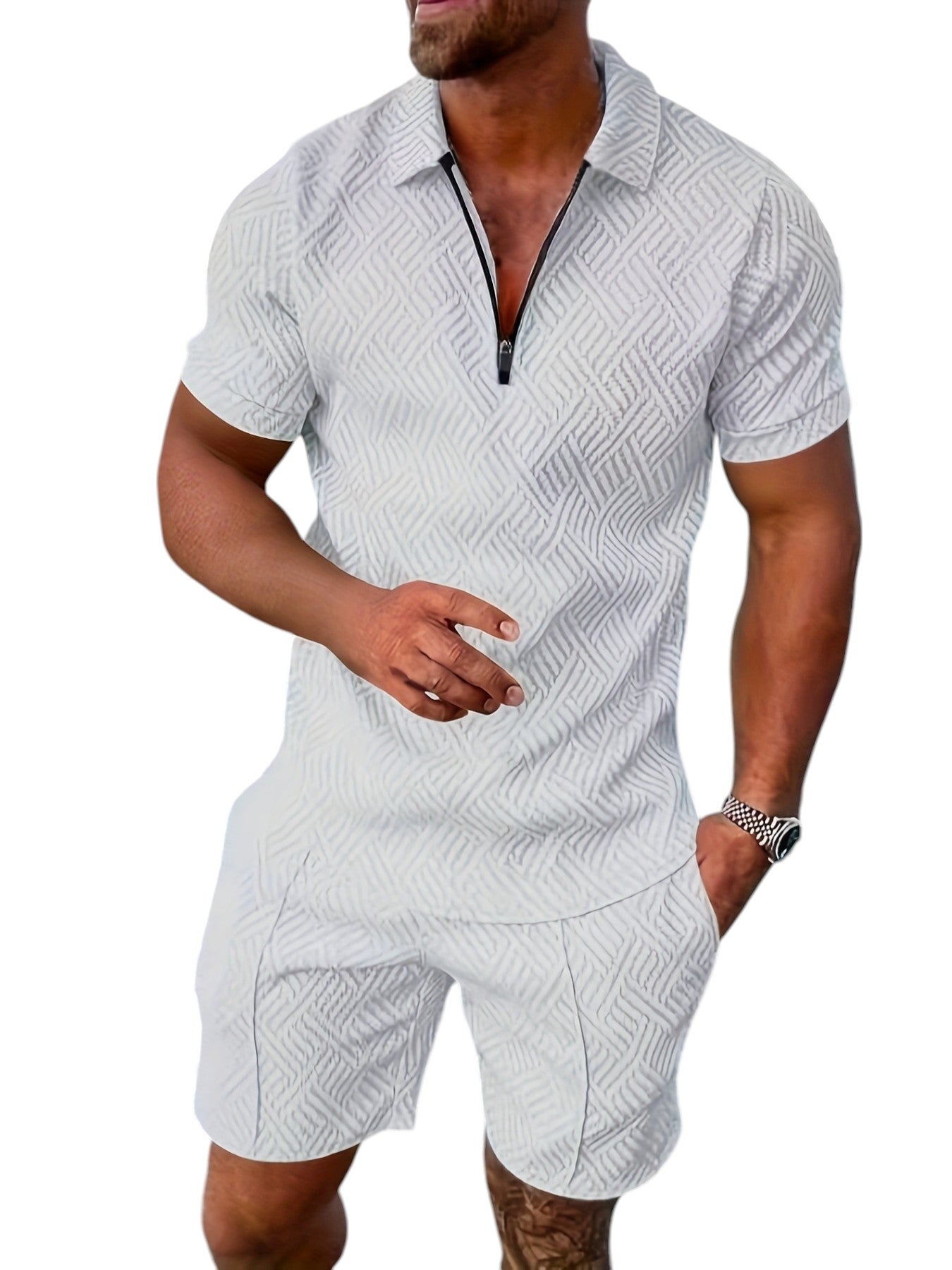 2-Delige Heren Set Half Zip Polo & Shorts