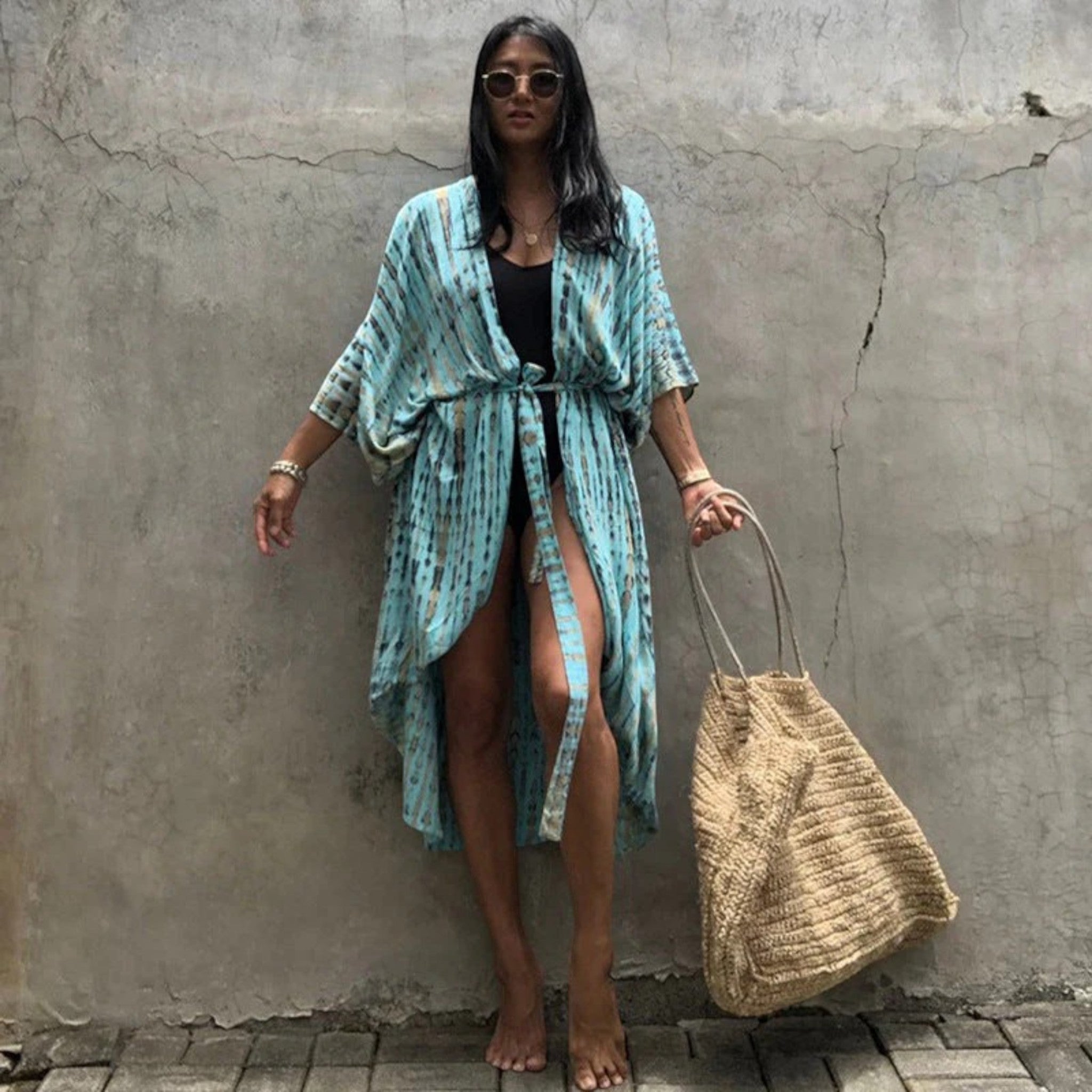 Kimono Strandjurk Met Tie-dye Print