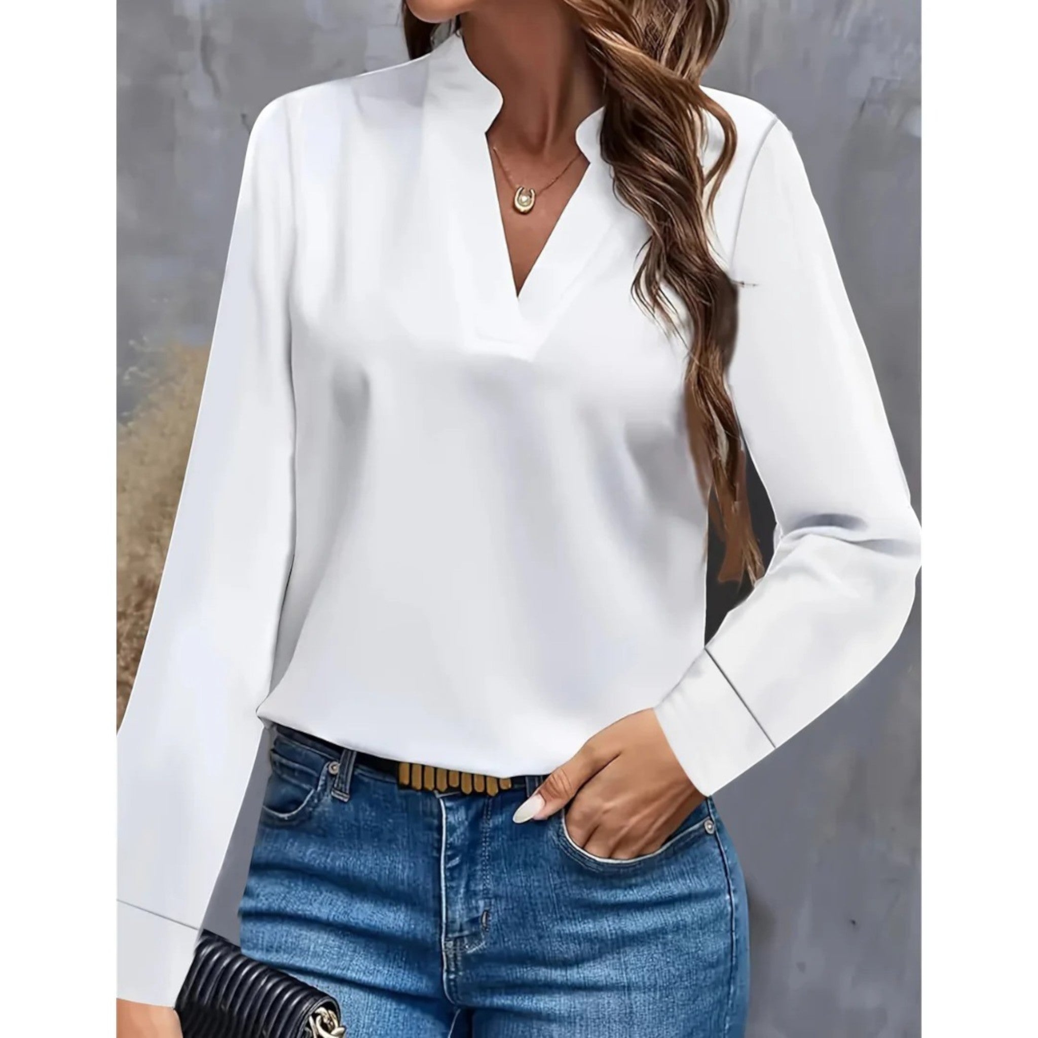 Angela | Casual Blouse Met V-hals | Lange Mouw