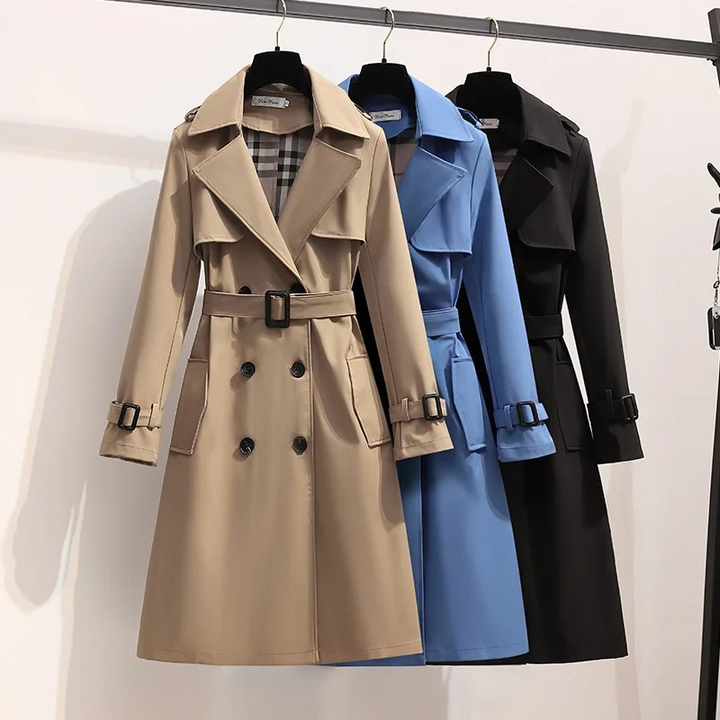 Senna - Elegant Trenchcoat Lang Dames comfortabel chique lang met knopen riem 