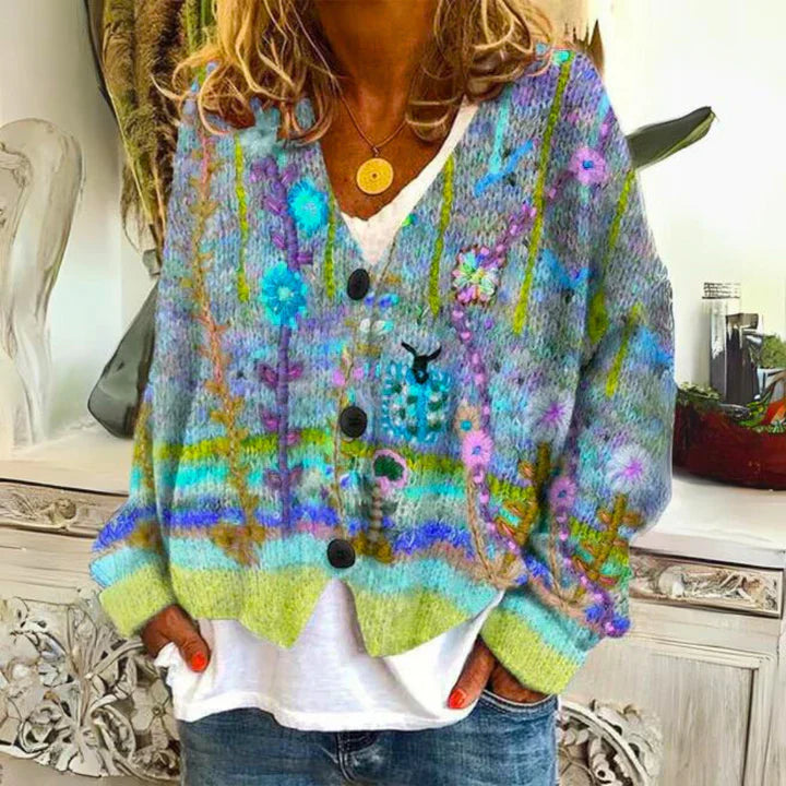 Bloemengebreid Vest Met Knoopsluiting | Winter