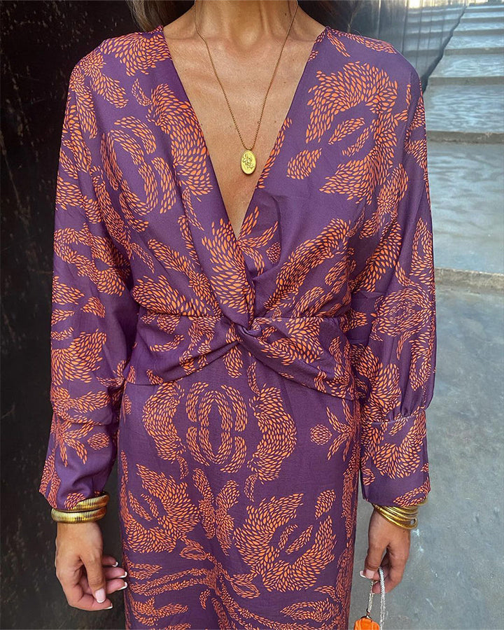 Xenia - Jurk Met Vintage Print en Lange Mouwen