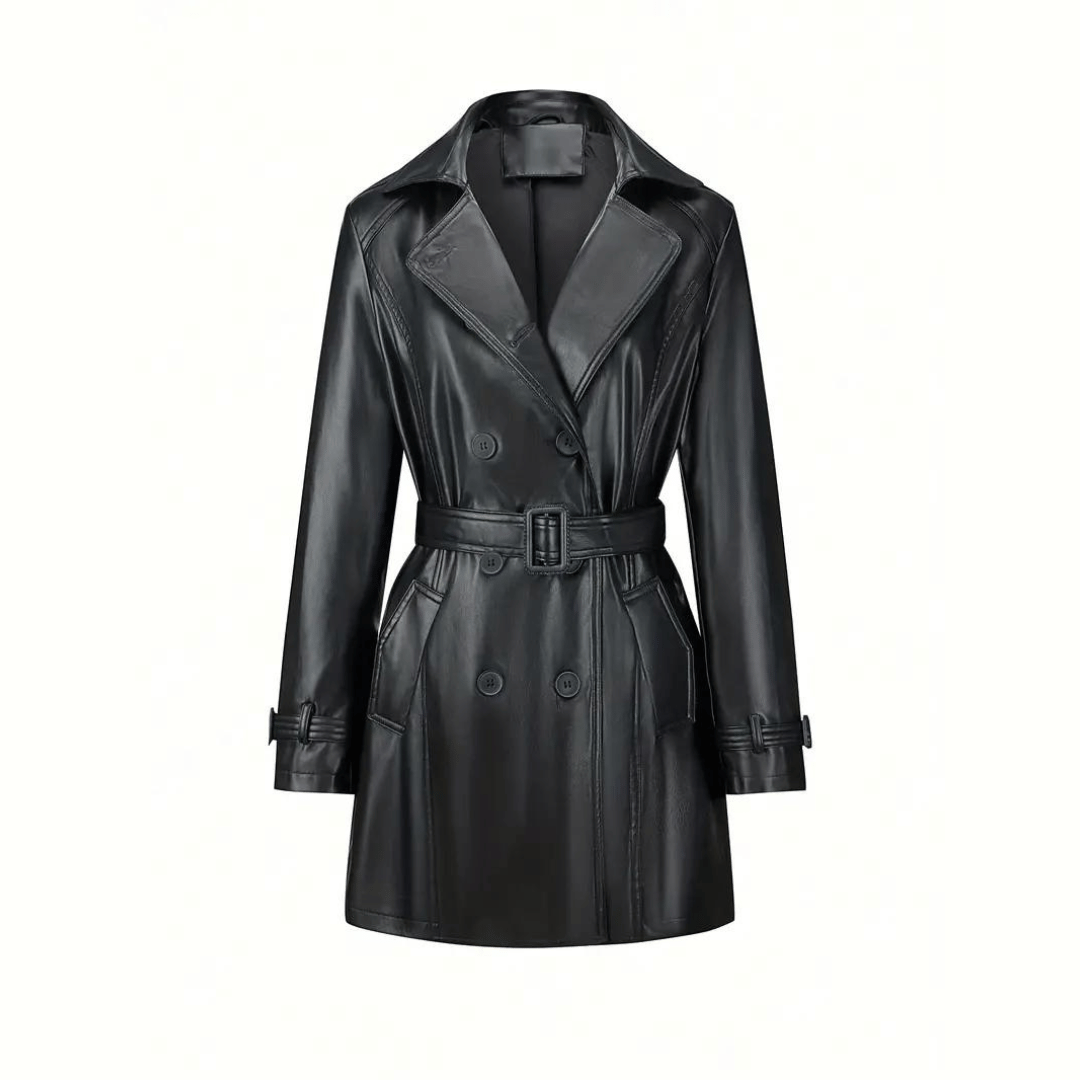 Zwarte Leren trenchcoat Jas Met Riem - Valenta