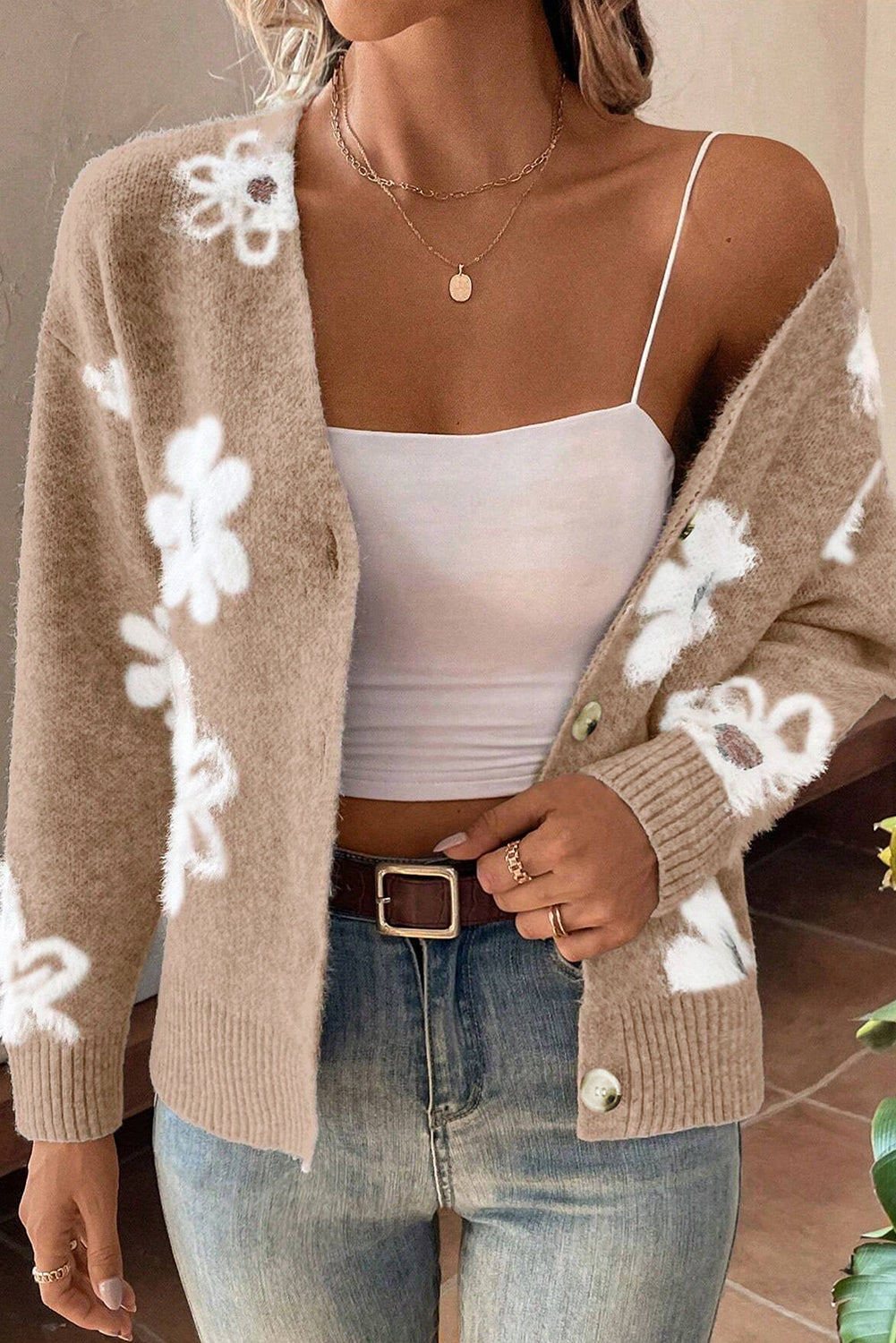 Gebreid Cardigan Vest Met Bloemen - Cindy