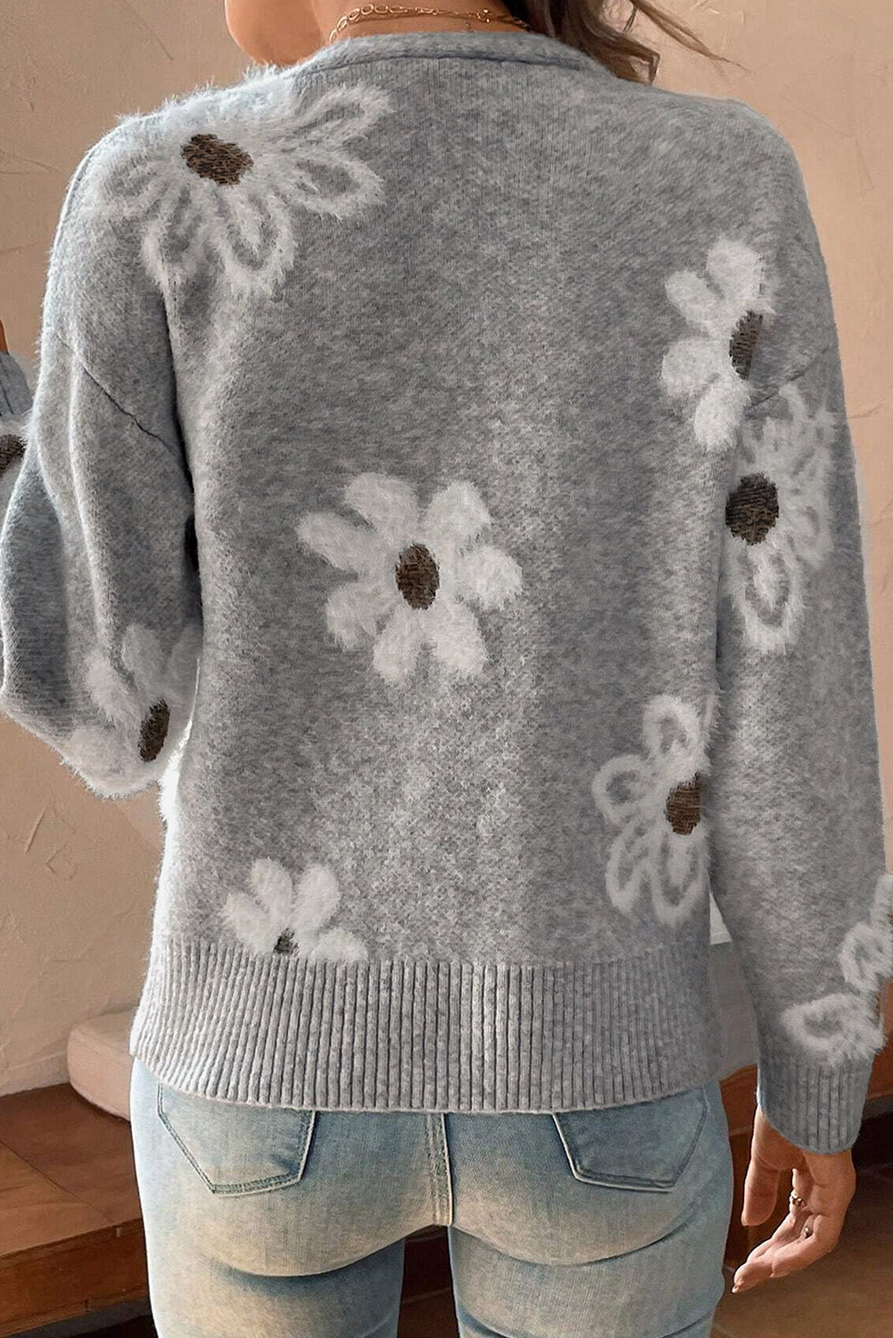 Gebreid Cardigan Vest Met Bloemen - Cindy