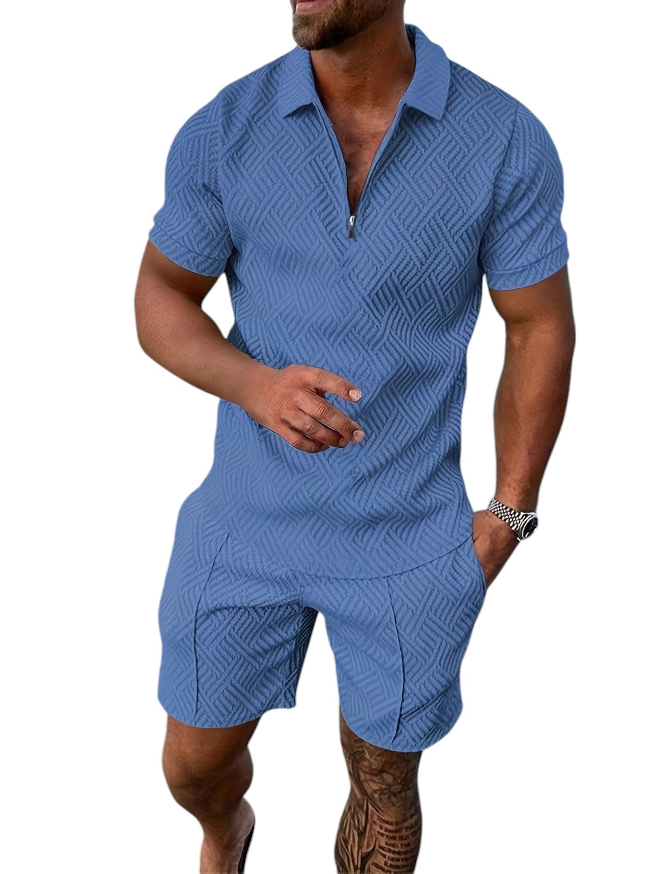 2-Delige Heren Set Half Zip Polo & Shorts