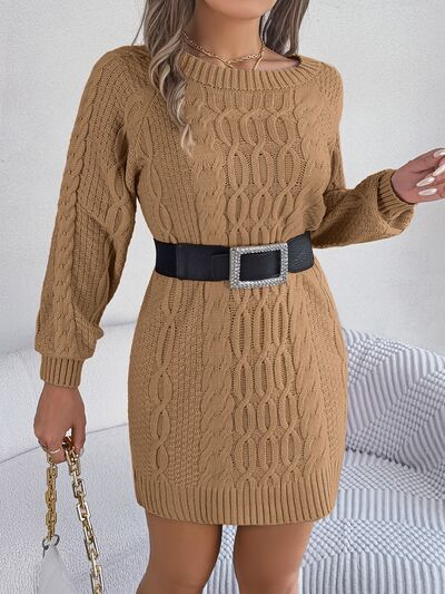 Kabelgebreide Sweater Jurk Met Ronde Hals