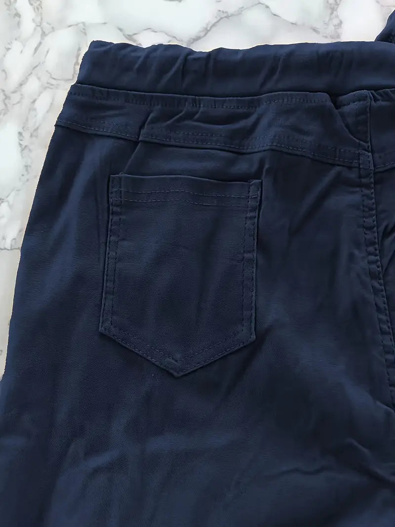 Rekbare Casual Damesbroek – Hoge Taille, Trekkoord & Zakken
