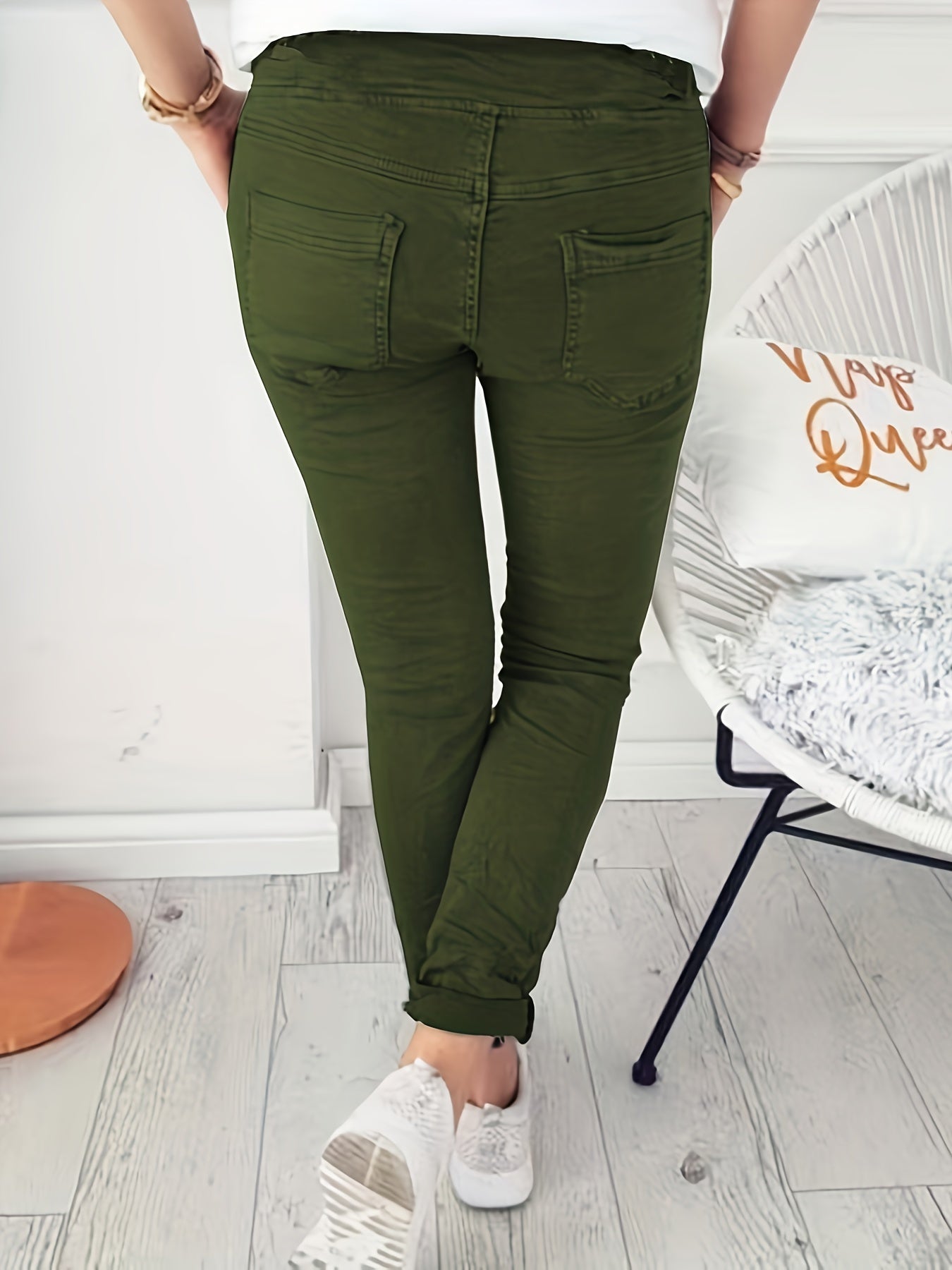 Rekbare Casual Damesbroek – Hoge Taille, Trekkoord & Zakken