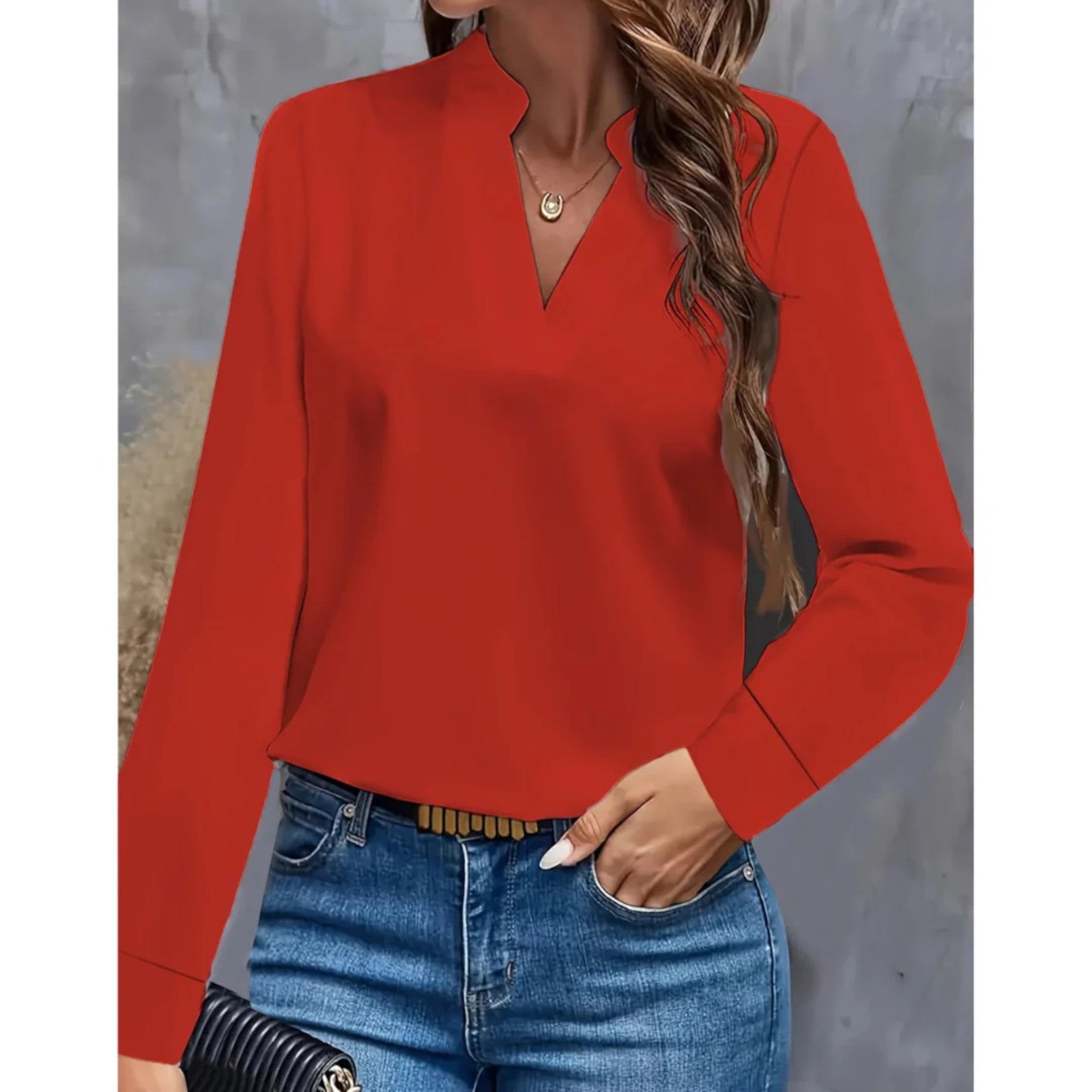 Angela | Casual Blouse Met V-hals | Lange Mouw