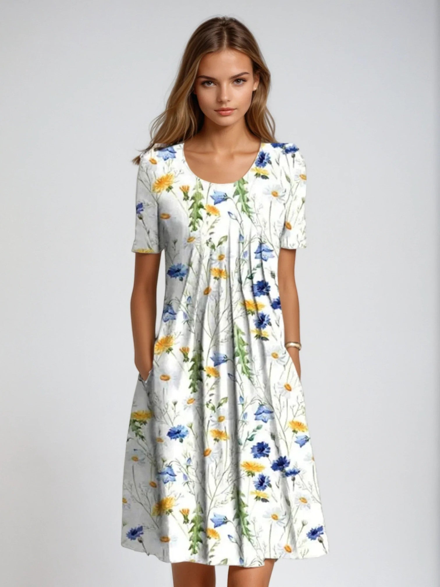 Calista | Midi Zomerjurk Met Bloemenprint
