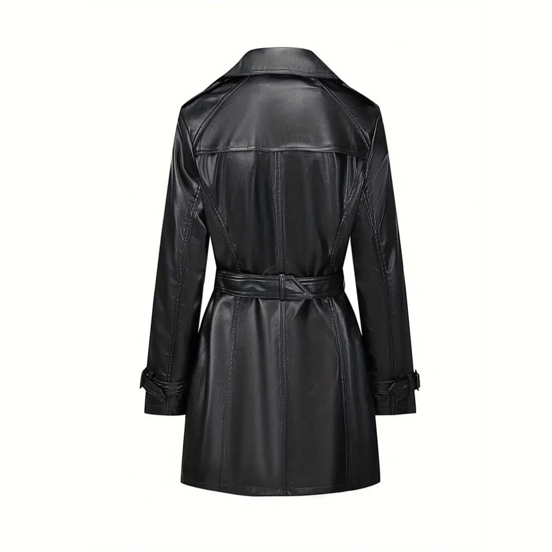 Zwarte Leren trenchcoat Jas Met Riem - Valenta