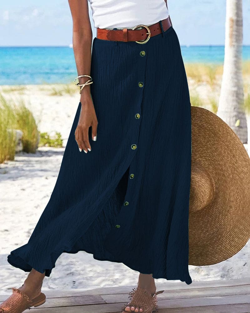 Dames Katoenen Midi Rok Met Knopen