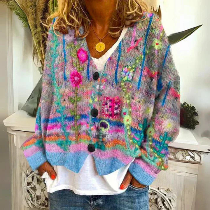 Bloemengebreid Vest Met Knoopsluiting | Winter