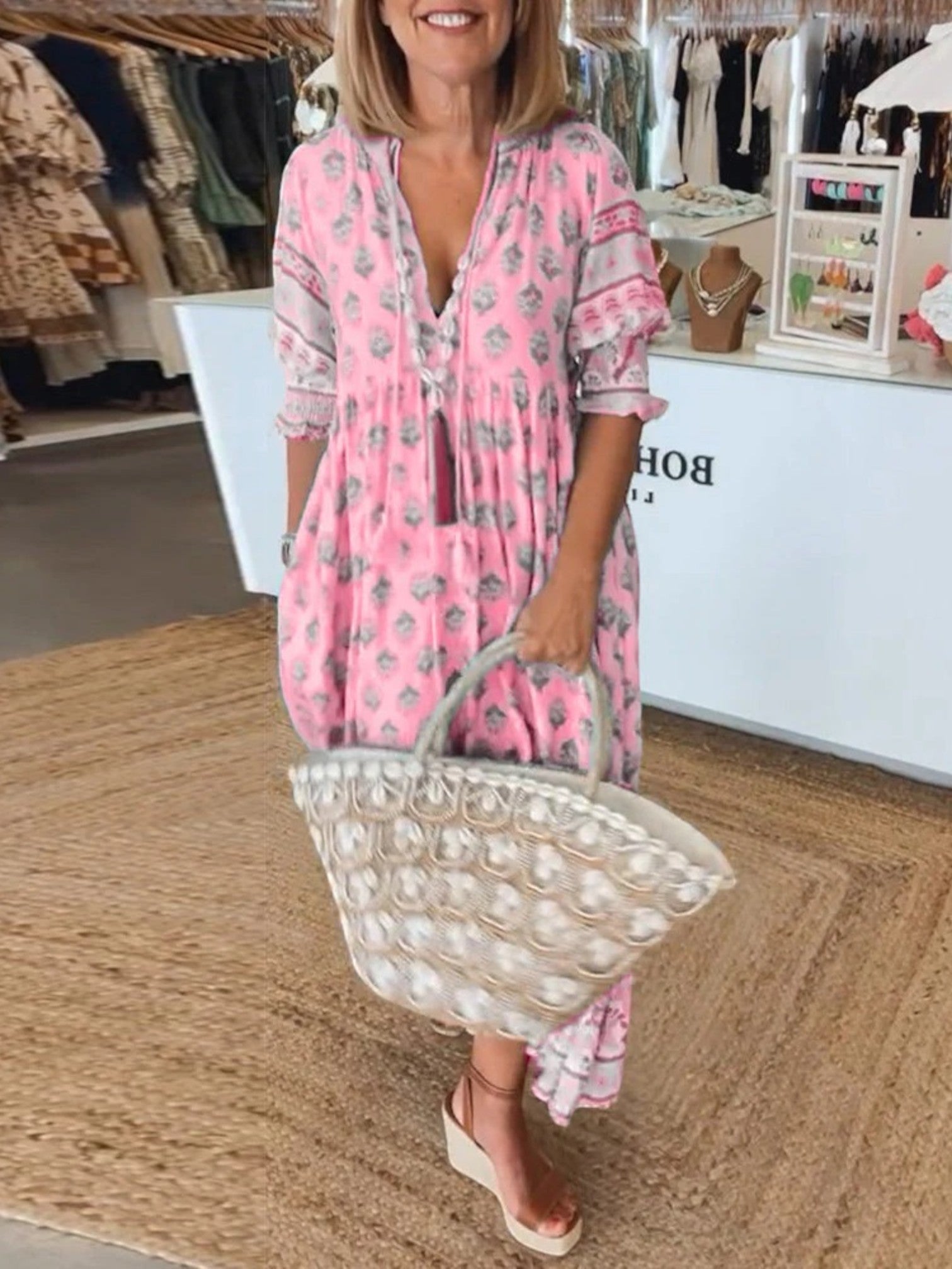 Angela | Zomerse Maxi Strandjurk Met V-hals
