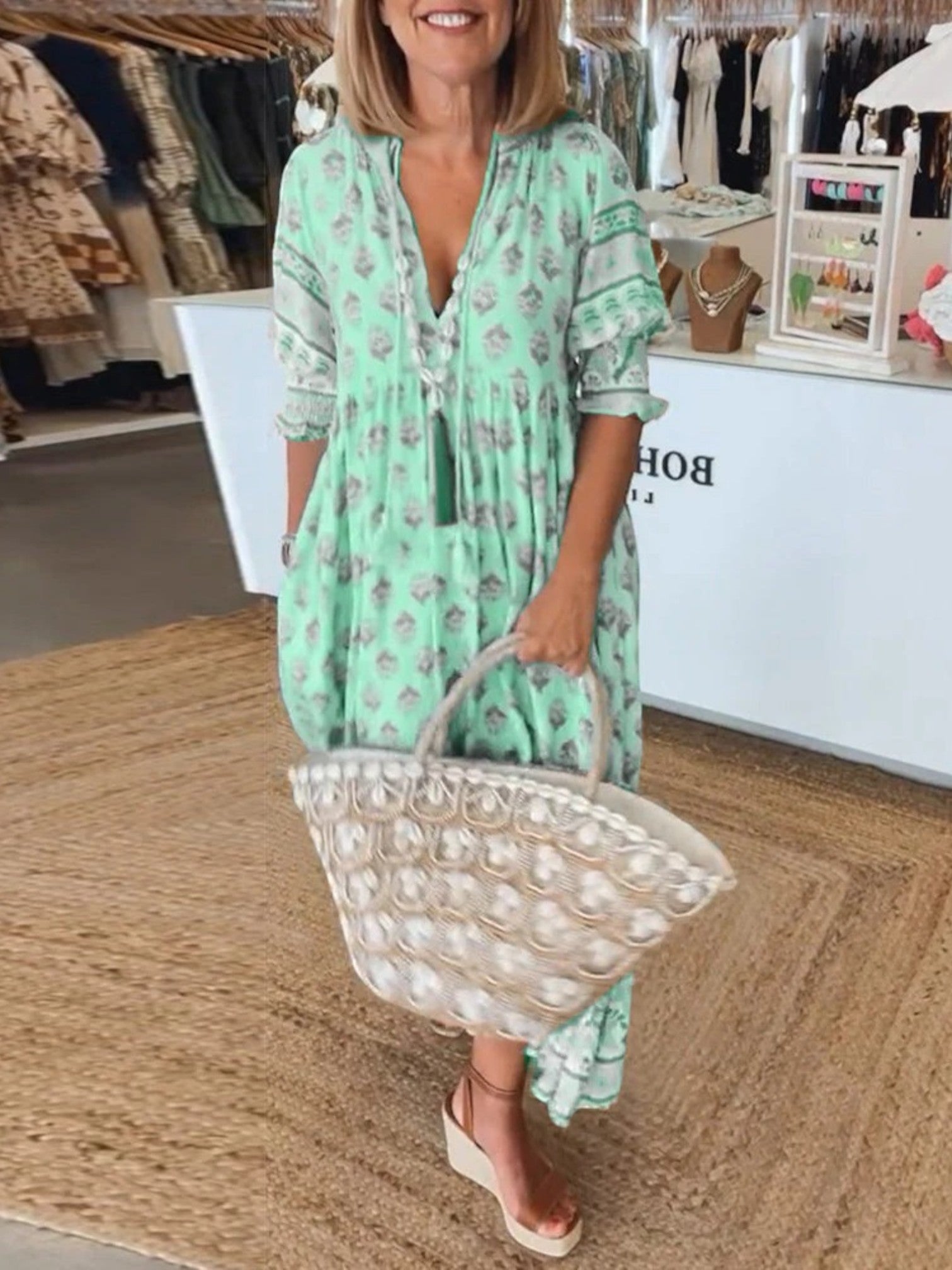 Angela | Zomerse Maxi Strandjurk Met V-hals
