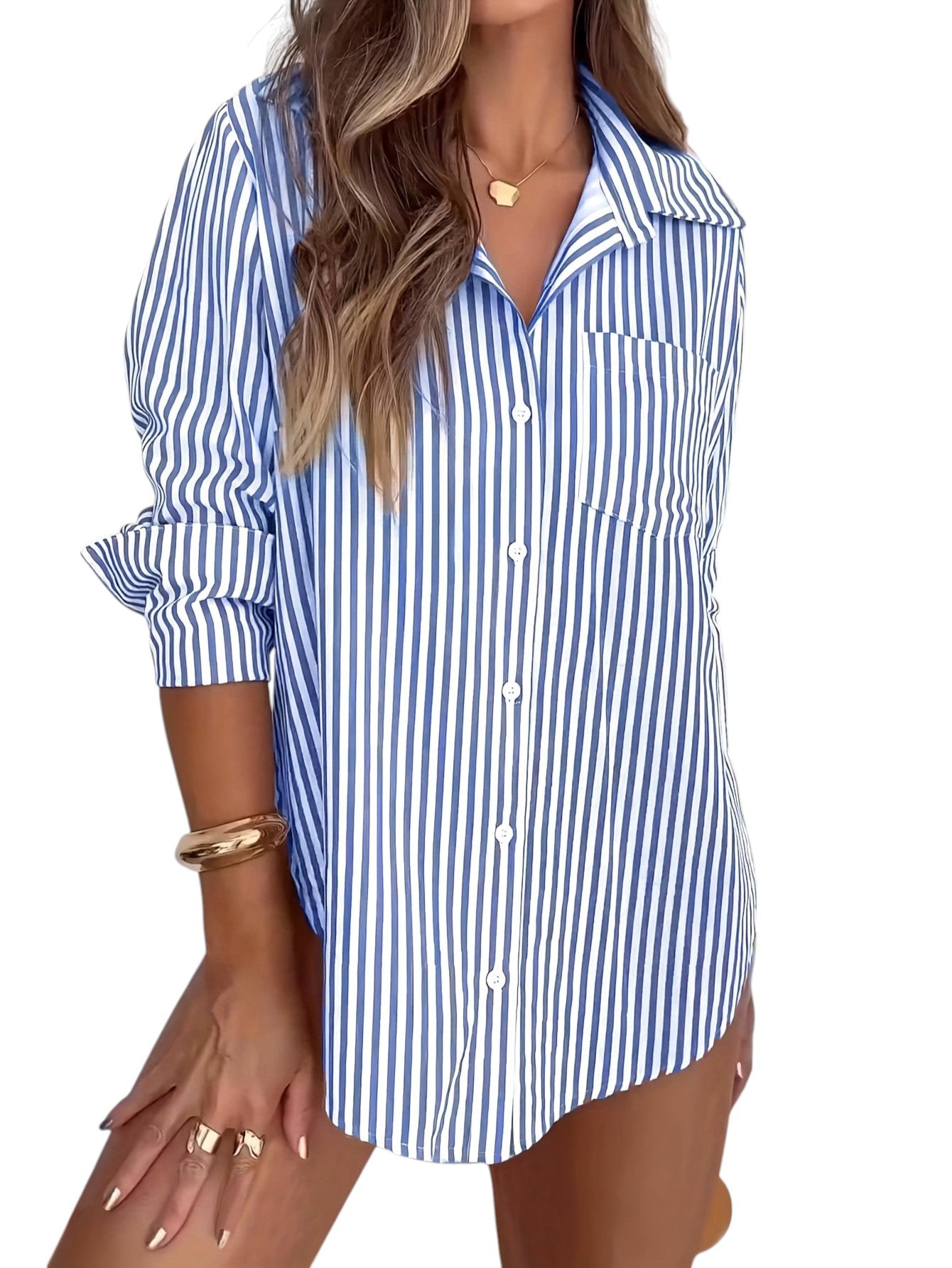 Gestreepte Blouse Met Knopen Dames