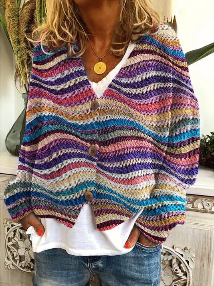 Veelkleurige Gestreepte Cardigan | V-hals