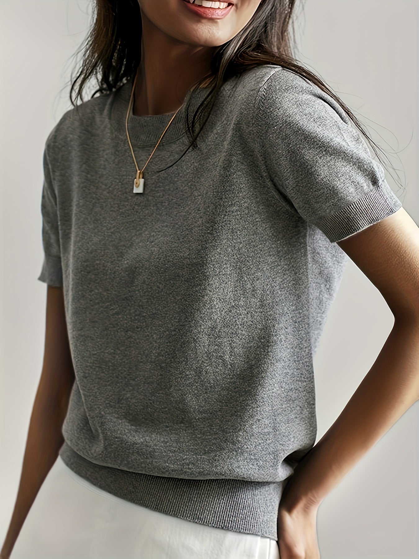 Casual Gebreid Shirt Met Korte Mouwen
