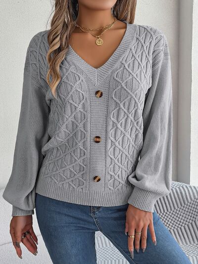 Modieuze Lange Mouwen Cardigan Met V-Hals En Kabelpatroon - Liona