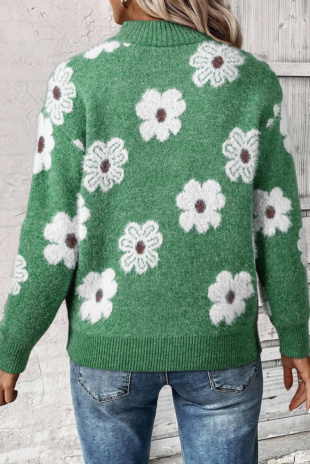 Zachte Sweater Met Halve Rits & Bloemenprint - Anna