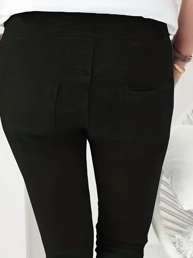 Rekbare Casual Damesbroek – Hoge Taille, Trekkoord & Zakken