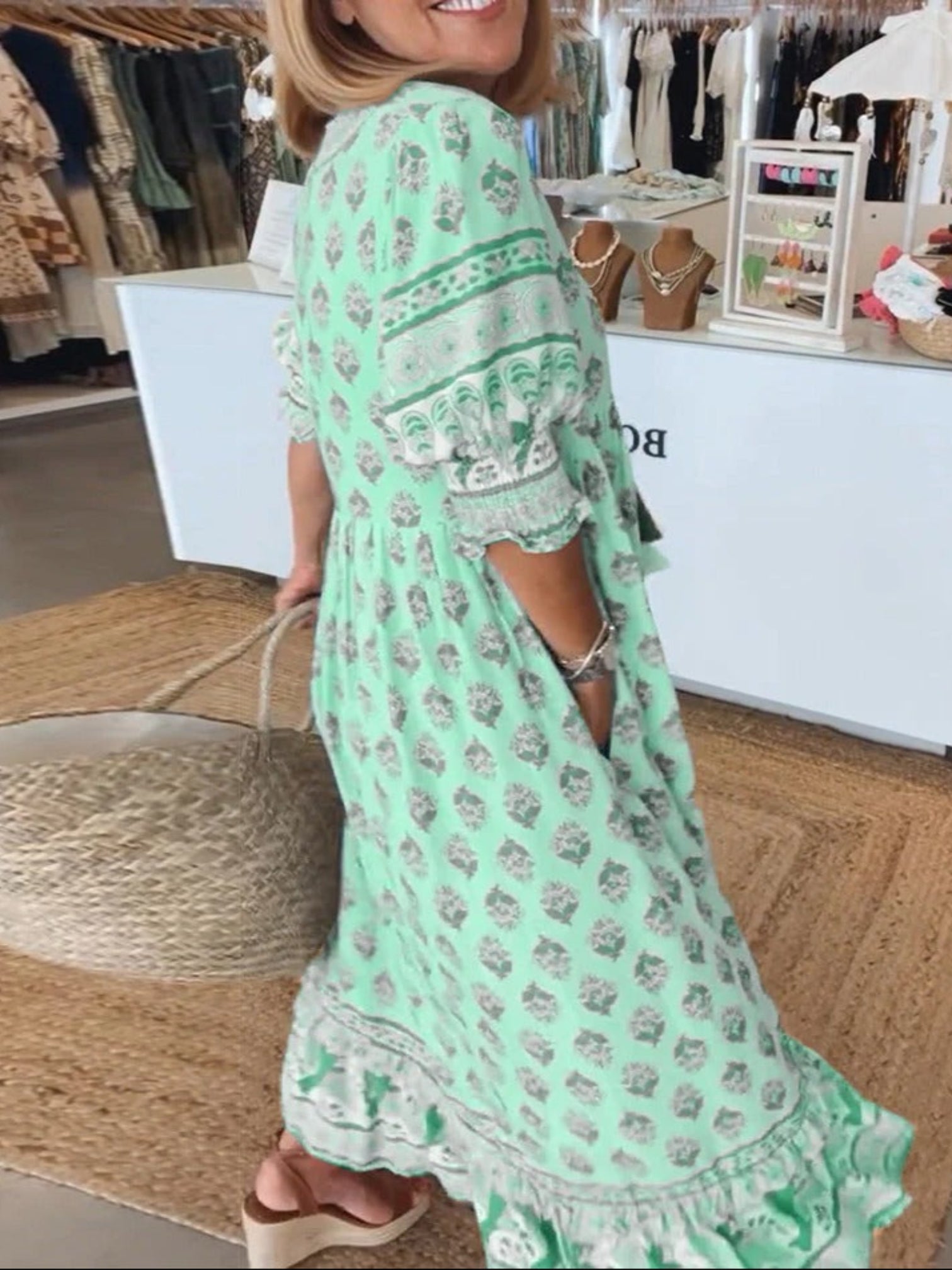Angela | Zomerse Maxi Strandjurk Met V-hals