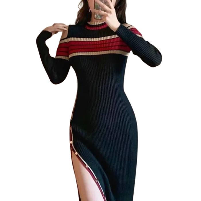 Valeria - Ribgebreide Bodycon Jurk Maxi