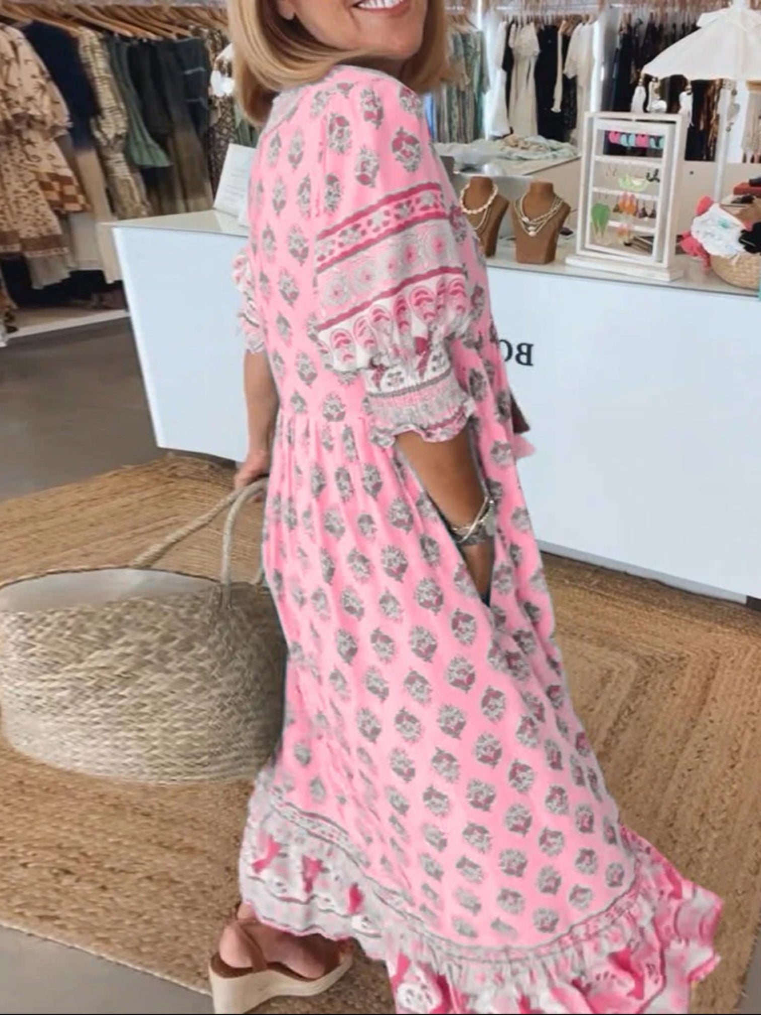 Angela | Zomerse Maxi Strandjurk Met V-hals