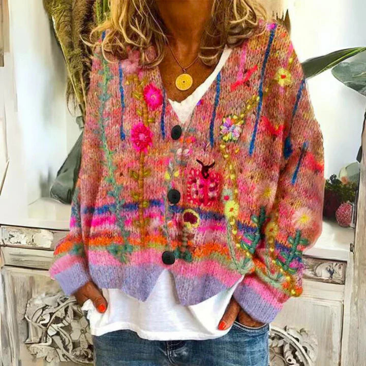Bloemengebreid Vest Met Knoopsluiting | Winter