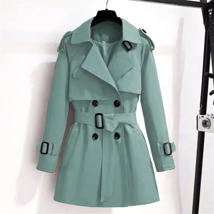 Manoa - Slim Korte Trenchcoat Dames lange jas damesjas met knopen riem 